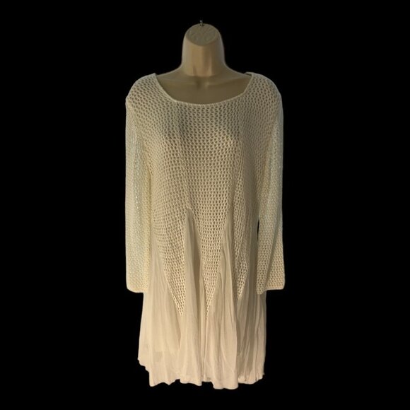 V Cristina Long Multi-Textured Cream Sweater Tunic, Lg - Picture 1 of 7